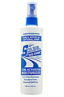 Spray bottle labeled 'S-Curl No Drill' on a white background